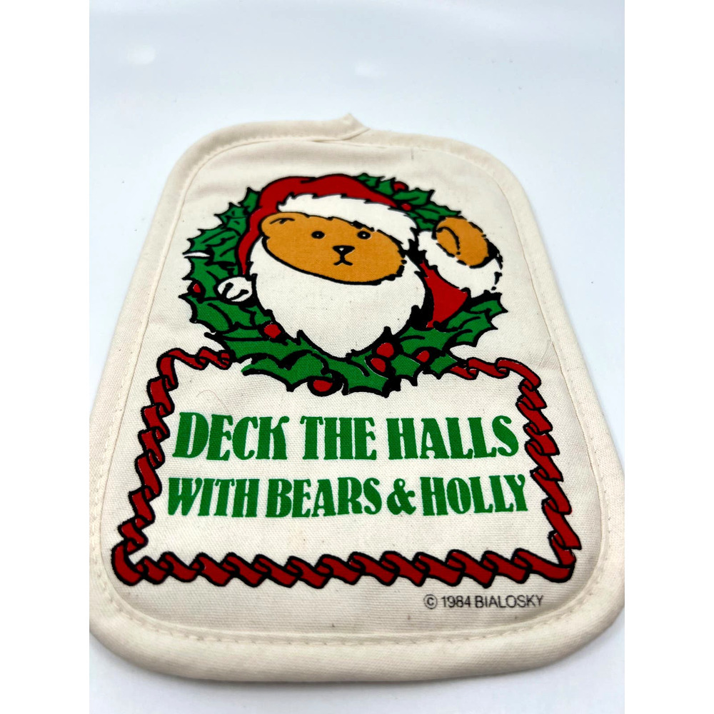 Vintage 1984 Bialosky Christmas Deck The Halls With Bears & Holly Pot Holder